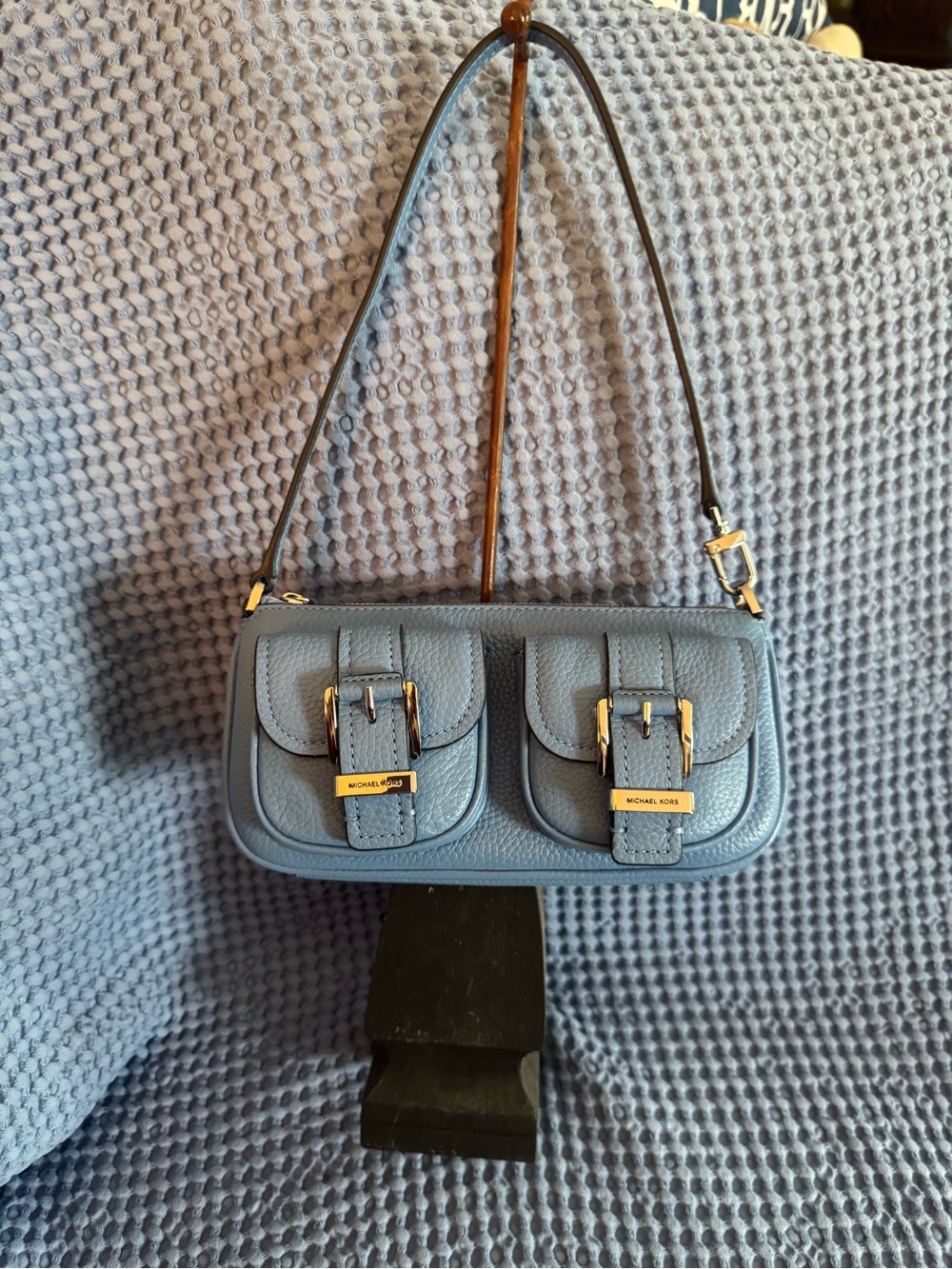 Michael Kors Blue Leather Double-Pocket Shoulder Bag